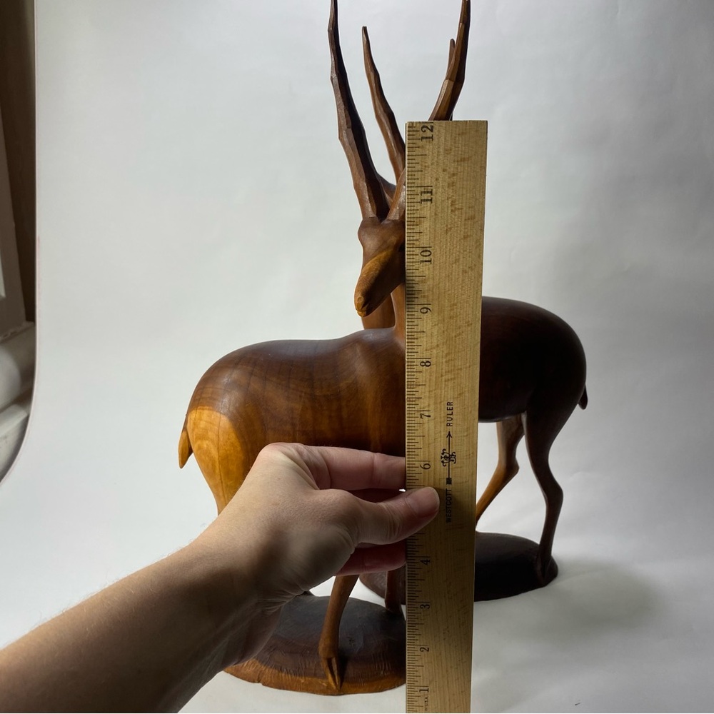🎉LAST CALL🎉 2 MCM 14" Vintage Hand Carved Wooden Antelope Gazelle Sculptures - Picture 13 of 16